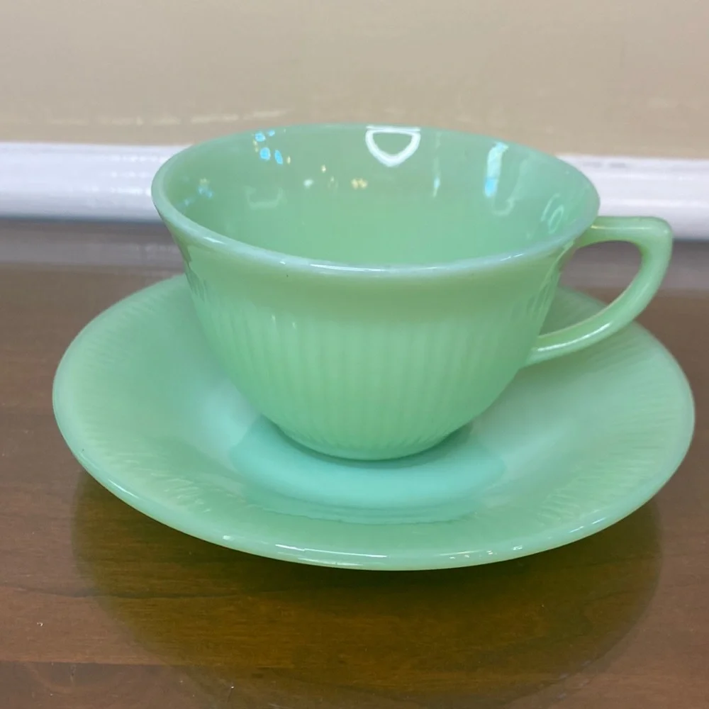 Fire King Jadeite Jane Ray Cup and Saucer - Vintage - Picture 1 of 6